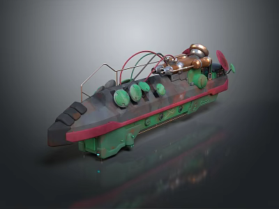 Retro Metal Mechanical Device With Green Red Circular Parts And Copper Accents 3d model