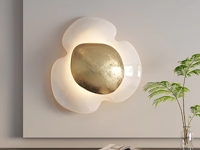 Petal Shaped White Gold Center Wall Lamp With Illuminated Effect And Green Plant Glass Vase 3d model