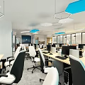 Modern Public Office Space Interior With Open Layout Desks Computers And Lounge Area 3d model