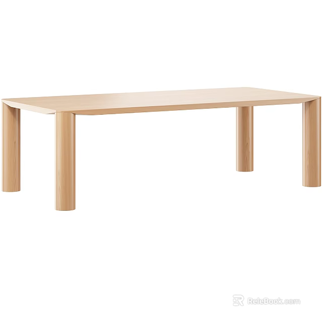 Light Wooden Rectangular Dining Table With Simple Design And Four Straight Legs 3d model 