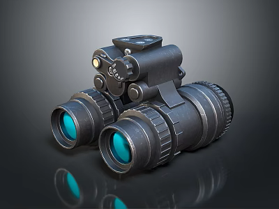 Tactical Weapon Binoculars With Scope Attachment Black Metal Material Blue Lenses Mounting Bracket 3d model