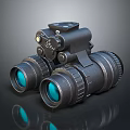 Tactical Weapon Binoculars With Scope Attachment Black Metal Material Blue Lenses Mounting Bracket 3d model