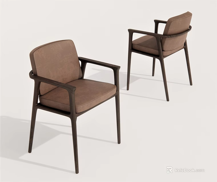 Modern Brown Dining Chairs With Armrests And Dark Frame For Dining Room 3d model