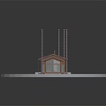 Cartoon Style Small House With Brown Roof Green Lawn Circular Base Pathway And Tall Pillars