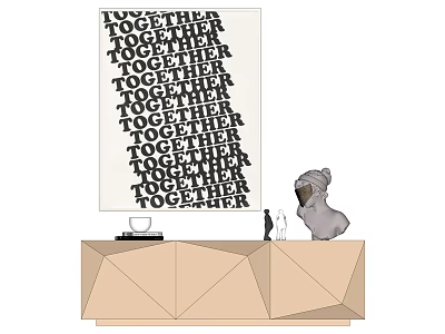 Together Poster On Wall With Geometric Cabinet Gray Sculpture And Figurine 3d model