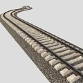 Curved Railway Track With Concrete Sleepers And Gravel Bed Extending Into Distance