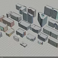 3D Model Industrial Factory Building In Urban Architecture With Various Styles And Different Heights
