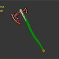 Ornate Decorative Axe With Black Head Intricate Patterns And Red Handle