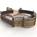 Classical Style Wooden Bed With Carved Railings Steps And Decorative Columns