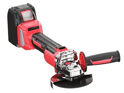Red And Black Battery Powered Handheld Industrial Angle Grinder With Grinding Wheel 3d model