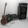 Electric Guitar With Amplifiers And Speaker Cabinet For Complete Music Equipment Setup
