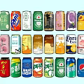 Colorful Assorted Beverage Cans With Various Flavors And Brands Displayed On Light Blue Background