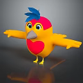 Cute Bird With Yellow Body Red Heart Shape Blue Head Feather And Open Wings