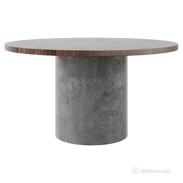Round Wooden Coffee Table With Cylindrical Concrete Base For Modern Living Room Design 3d model 