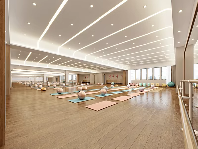 Spacious Yoga Studio With Fitness Equipment And Bright Interior 3d model