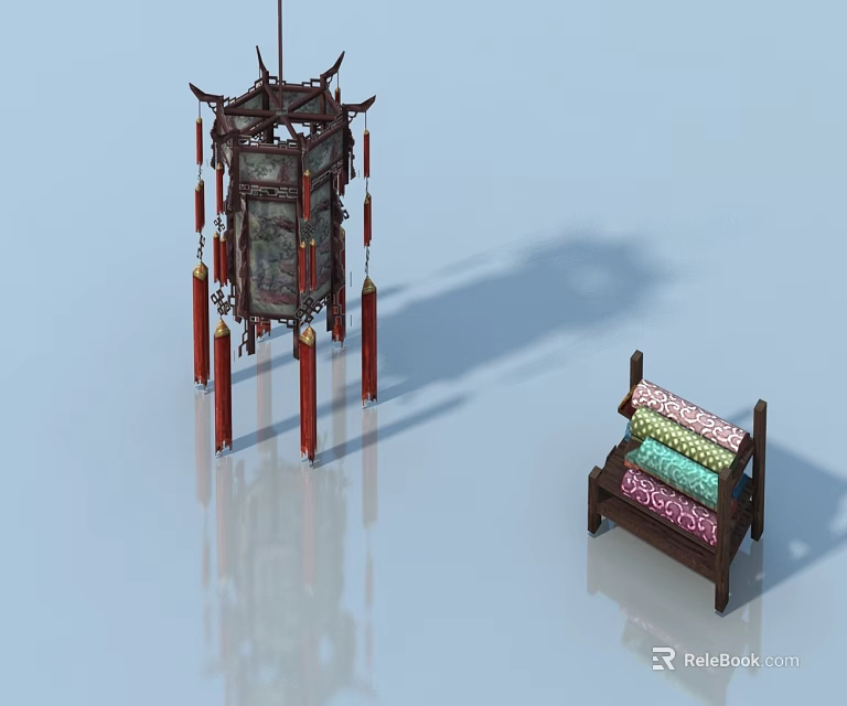 Traditional Chinese Style Pet Cabinet With Wooden Structure And Colorful Cushions 3d model 