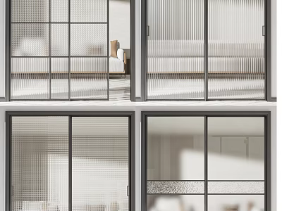 Modern Sliding Doors With Grid And Ribbed Glass For Home Interior Space Partition 3d model