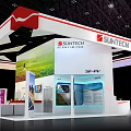 SUNTECH Exhibition Booth Red White Design With Top Logo Large Screen And Green Field