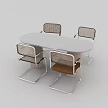 Modern Oval Dining Table Set With Woven Back Chairs And Metal Frame 3d model
