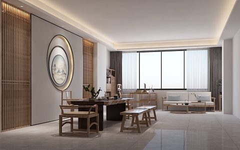 New Chinese Office Manager Room 3d model