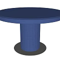 Modern Round Dining Table With Blue Tabletop And Woven Texture Silver Base 3d model