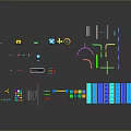 Colorful Architectural Models With Various Structures Components And Geometric Shapes On Black Background