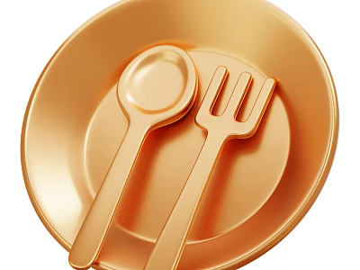 Elegant Golden Kitchenware With Plate Spoon And Fork For Dining Table 3d model