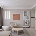Modern Kitchen Interior With Light Wood Cabinets Sink Window Washing Machine And Green Plant