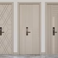 Modern Parent Child Door Design with Linear Patterns and Light Beige Panels 3d model