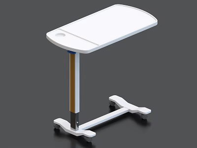 White Mobile Dining Table With Smooth Tabletop Wooden Metal Stand And Wheel Base 3d model