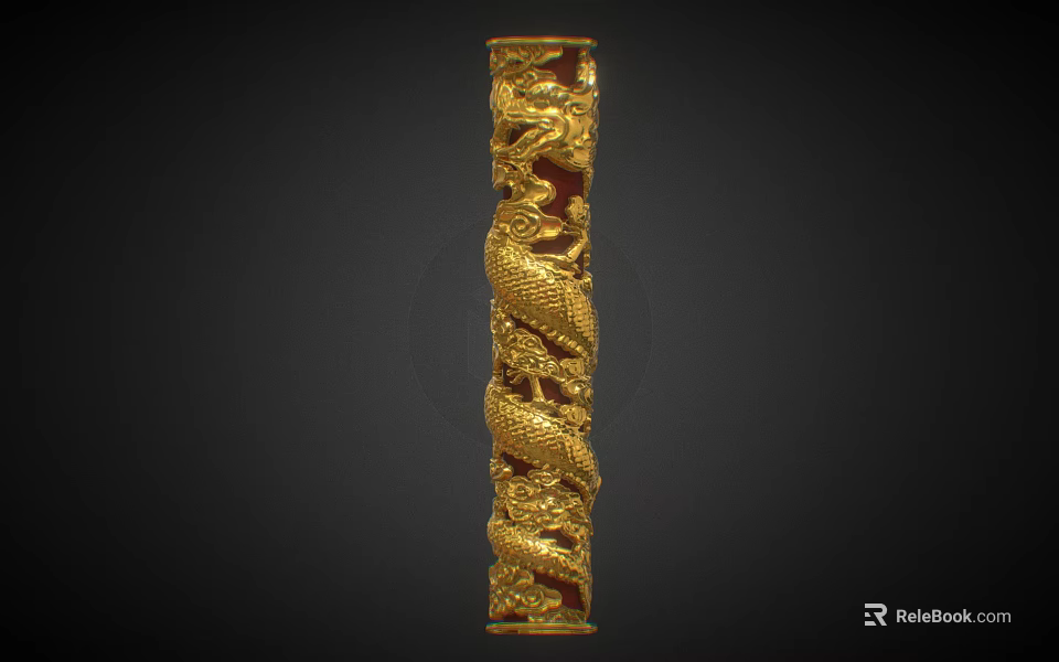 Golden Decorative Column With Elaborately Carved Dragon Patterns And Classic Design 3d model 