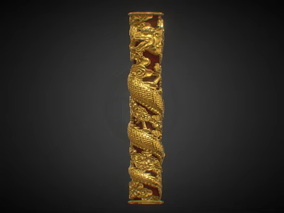 Golden Decorative Column With Elaborately Carved Dragon Patterns And Classic Design 3d model
