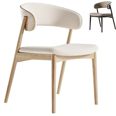 Modern Single Chair With Curved Backrest Wooden Frame And Beige Fabric Seat 3d model