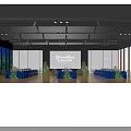 Elegant Banquet Hall with Colorful Stage Lighting and Arched Decorative Elements