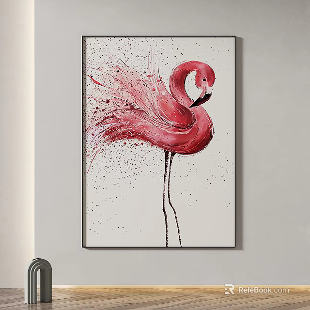 Pink Flamingo Animal Painting With Watercolor Splash Effect Decorative Wall Art 3d model 