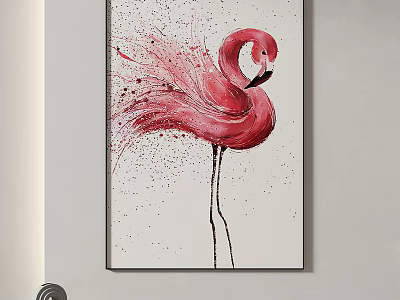 Pink Flamingo Animal Painting With Watercolor Splash Effect Decorative Wall Art 3d model