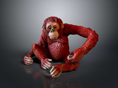 Realistic Red Orangutan Statue Sitting With Detailed Textured Surface On Gray Background 3d model