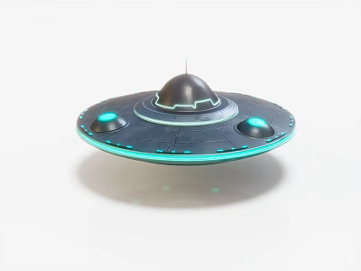Sci Fi UFO Design With Black Body Top Dome Circular Lights And Blue Glowing Ring 3d model