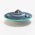 Sci Fi UFO Design With Black Body Top Dome Circular Lights And Blue Glowing Ring