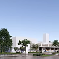 Modern Detached Villa With White Exterior Glass Curtain Wall Surrounding Trees Lawn And Parking Area