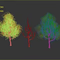 Three Trees Display Yellow Foliage Leafless Trunk And Green Leaves