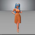 Blue Haired Female Character In Orange Dress With Adorable Creature Companion