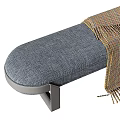 Gray Fabric Sofa Bench With Metal Legs And Plaid Throw Blanket