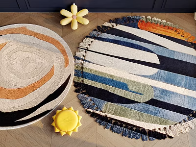 Modern Round Rugs With Colorful Spiral Geometric Patterns And Fringed Edges 3d model