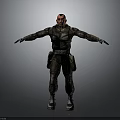 Human Military Character in Camouflage Uniform With Tactical Gear and Outstretched Arms