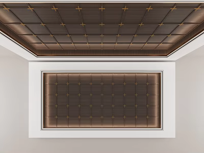 Elegant Modern Ceiling Design With Wooden Grid Panels And Gold Decorative Nails And White Border 3d model