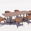 Modern Wooden Rectangular Dining Table Set With Six Brown Chairs 3d model