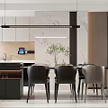 Modern Dining Kitchen Interior With Dark Cabinets Island Counter Dining Table And Chairs 3d model