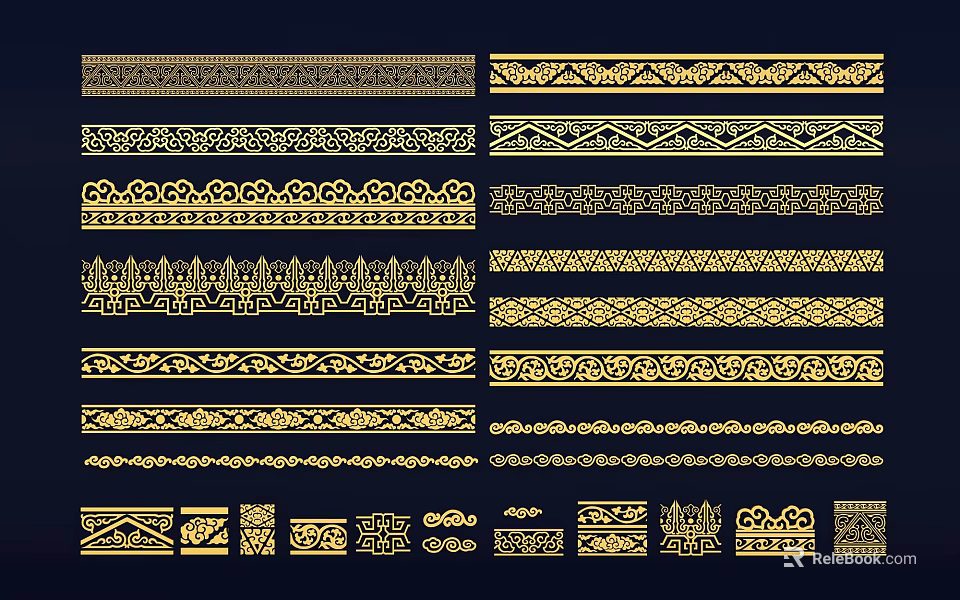 Traditional Gold Wall Decor With Ornamental Patterns And Decorative Borders 3d model
