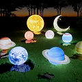 Planets Moon Sun Shaped Outdoor Lights For Lawn Garden Glowing Decorative Illumination